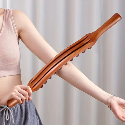 Wooden Massage Stick With 20 Smooth Beads, Muscle Shaping, Wooden Massage Tool For Back, Neck, Abandon, Hand, Leg, Waist, Massager Can Relax Body After Exercise; Gua Sha Tools