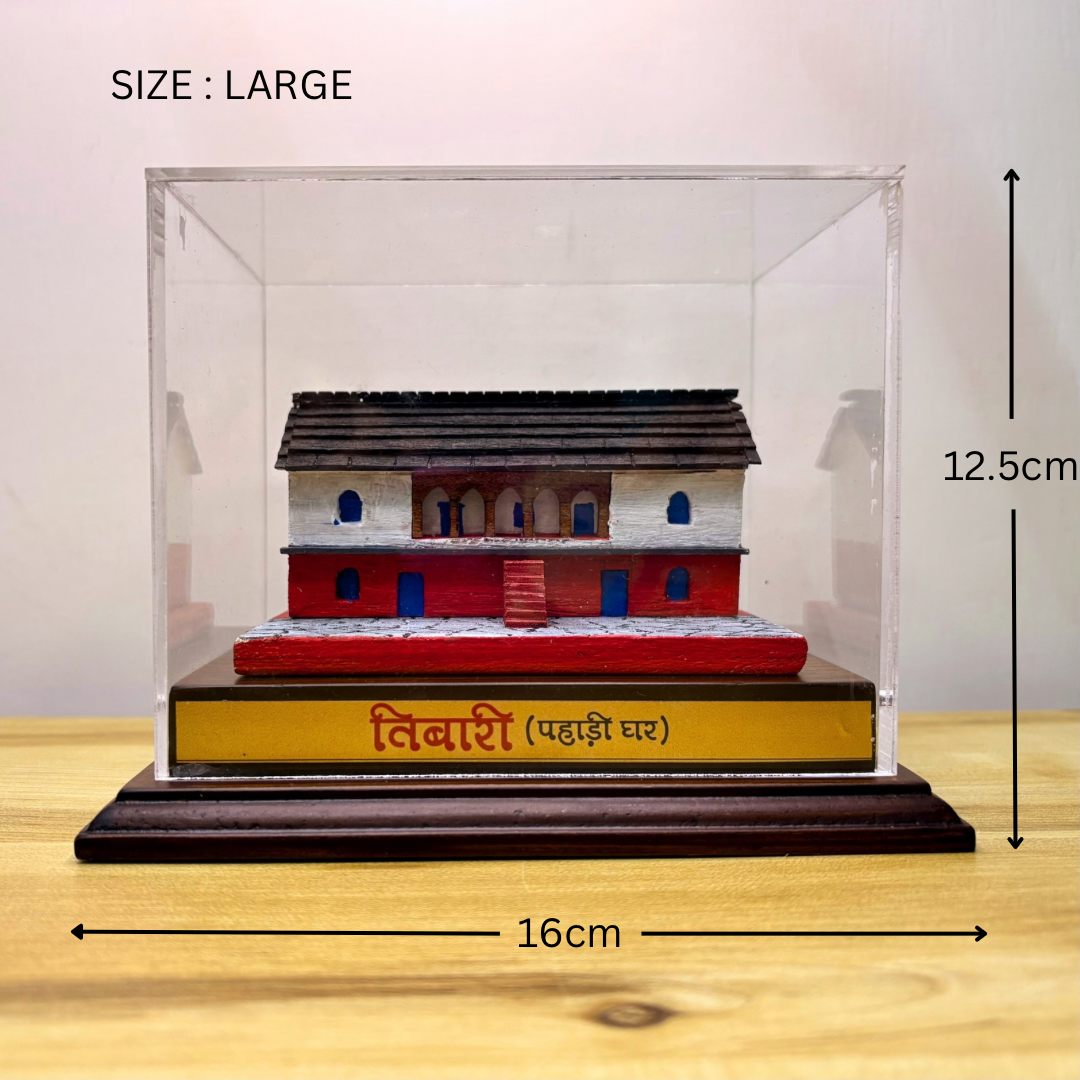 Handmade wooden Tibari(Pahadi Ghar) Miniature encased in an Acrylic Box : From Gadhwal Himalayas - Himalayan House 🌄