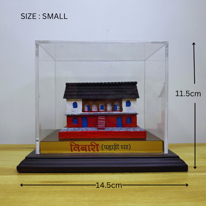 Handmade wooden Tibari(Pahadi Ghar) Miniature encased in an Acrylic Box : From Gadhwal Himalayas - Himalayan House 🌄