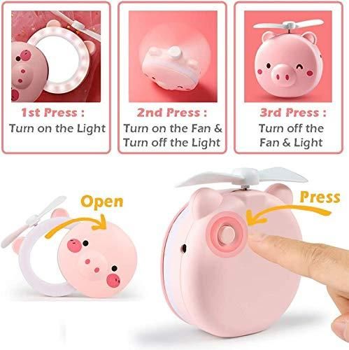 Mini Handheld Fan with Built-in LED light Makeup Mirror