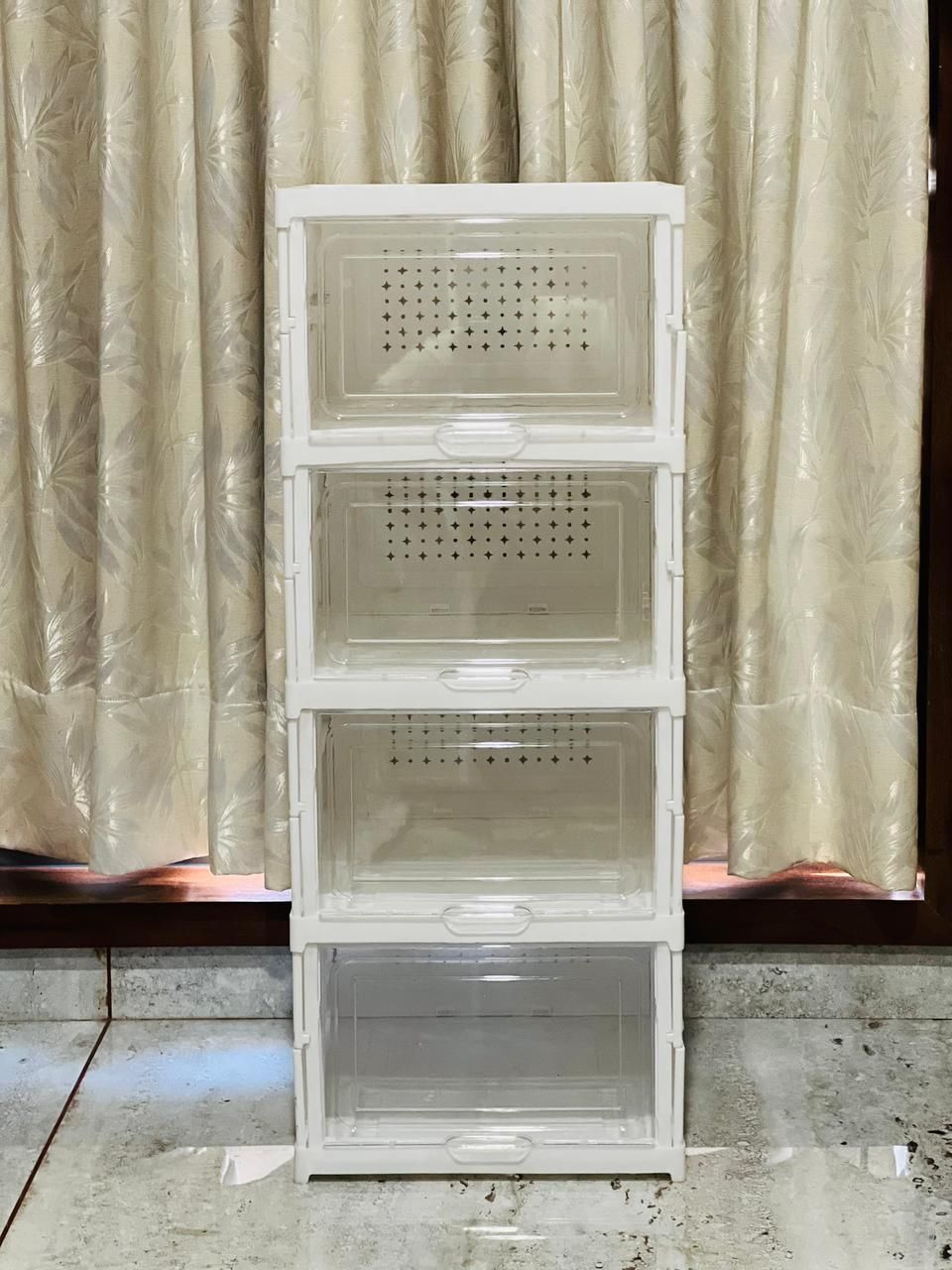 5 Layer Foldable Shoe Organizer Storage Box - Collapsible Shoe Rack, Clear-Door Design for Effortless Shoe Management in Closet and Entryway