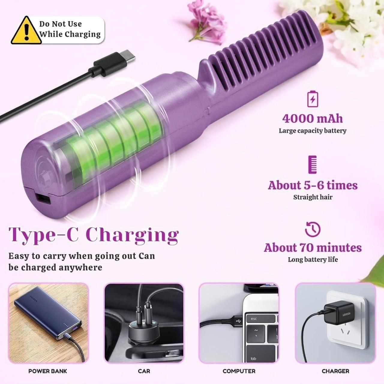 Portable Rechargeable Cordless Hair Straightener - Hot Comb