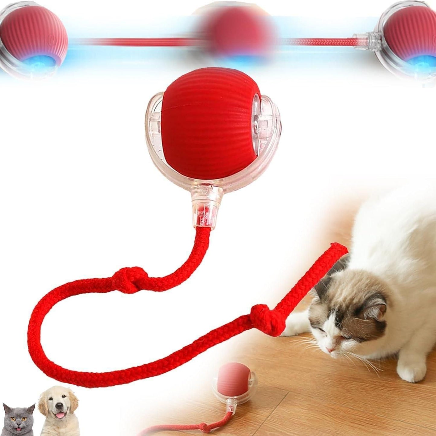 Interactive Rechargeable Rolling Ball Toy with Tail For Cats & Dogs
