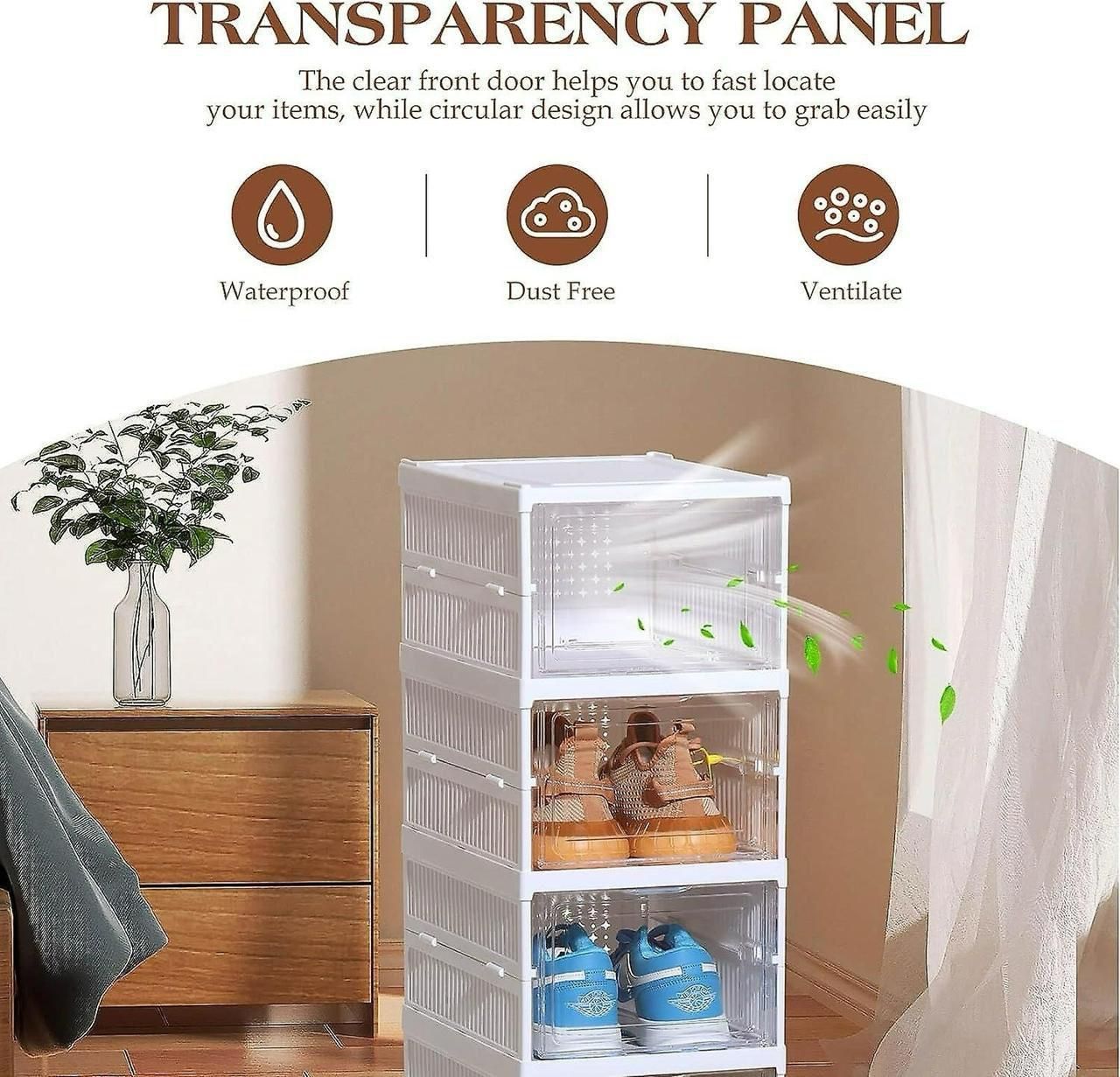 5 Layer Foldable Shoe Organizer Storage Box - Collapsible Shoe Rack, Clear-Door Design for Effortless Shoe Management in Closet and Entryway