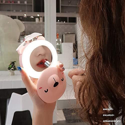 Mini Handheld Fan with Built-in LED light Makeup Mirror