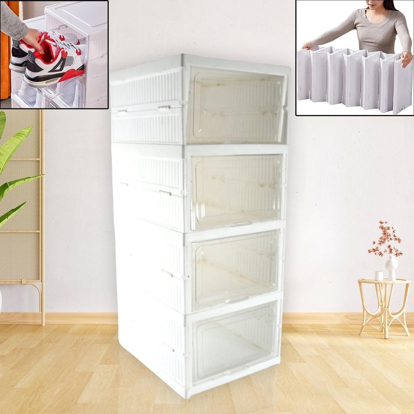 5 Layer Foldable Shoe Organizer Storage Box - Collapsible Shoe Rack, Clear-Door Design for Effortless Shoe Management in Closet and Entryway