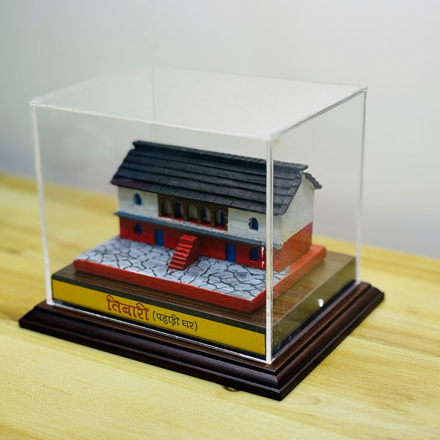 Handmade wooden Tibari(Pahadi Ghar) Miniature encased in an Acrylic Box : From Gadhwal Himalayas - Himalayan House 🌄