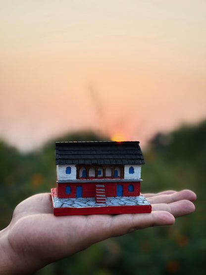 Handmade wooden Tibari(Pahadi Ghar) Miniature encased in an Acrylic Box : From Gadhwal Himalayas - Himalayan House 🌄