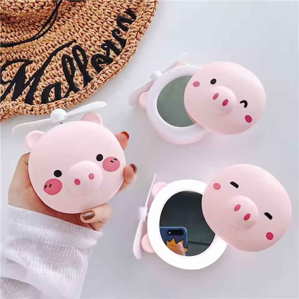 Mini Handheld Fan with Built-in LED light Makeup Mirror