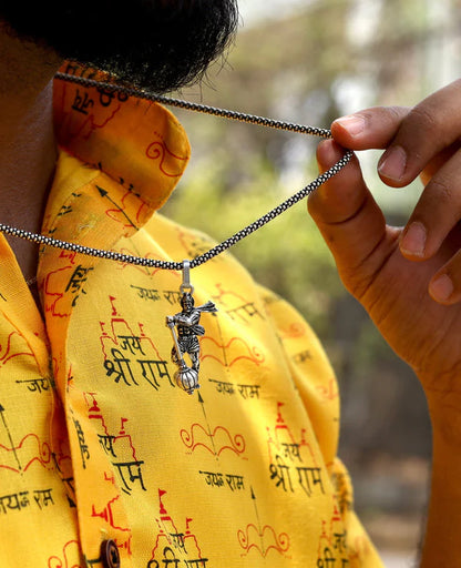Lord Hanuman Oxidised Silver Pendant & Chain