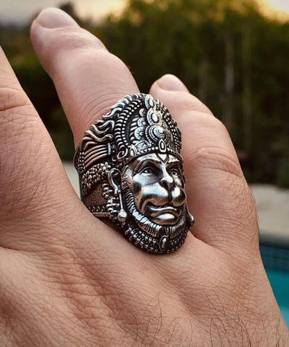Lord Hanuman Oxidised Silver Pendant & Chain