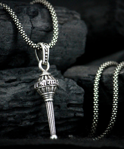 Lord Hanuman Oxidised Silver Pendant & Chain