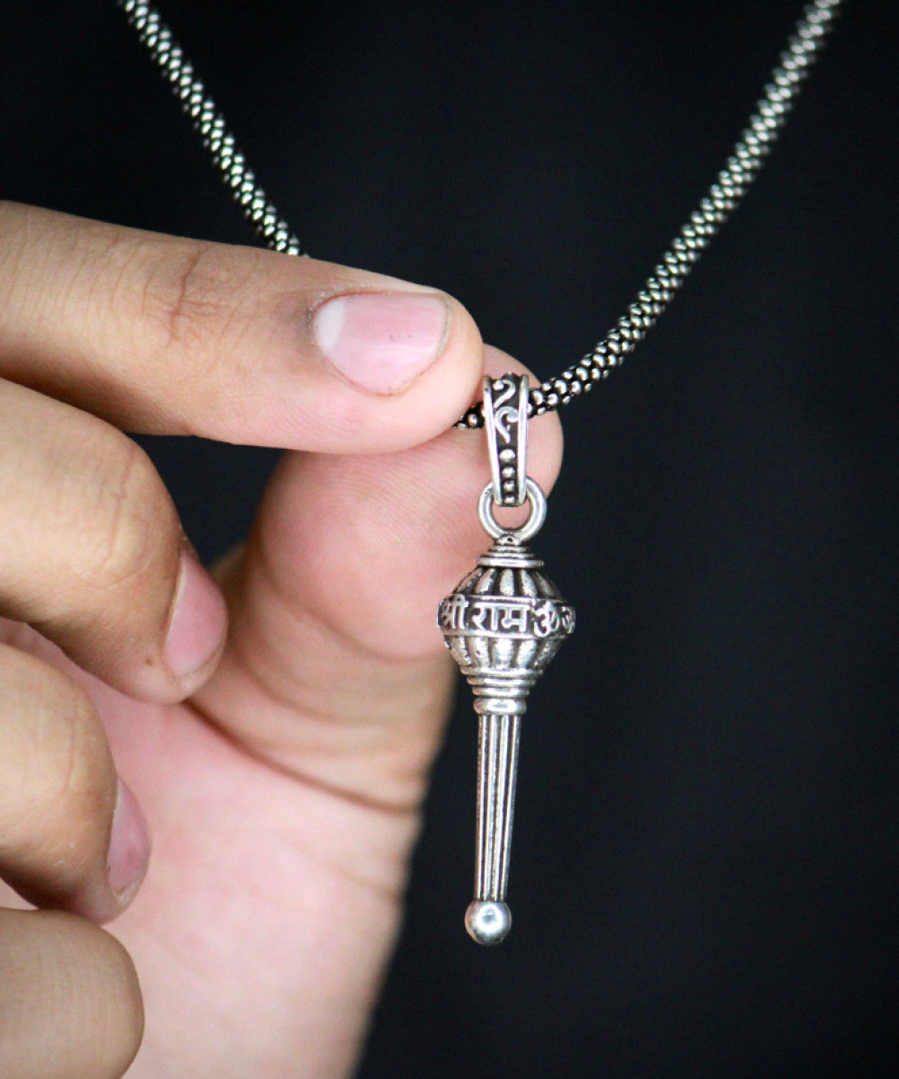 Lord Hanuman Oxidised Silver Pendant & Chain